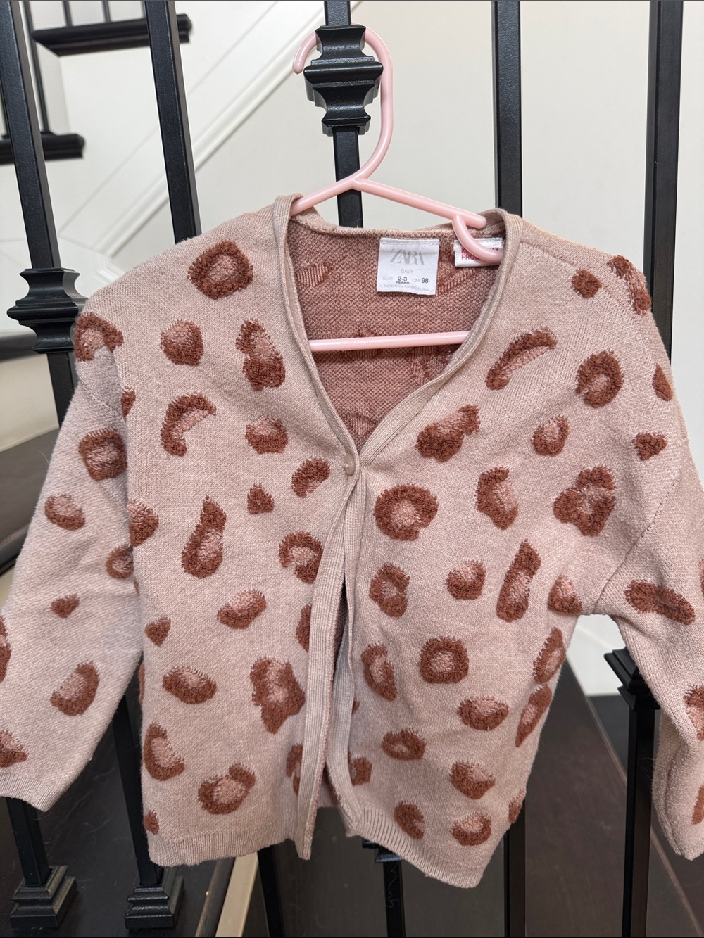 Zara Tan Cardigan with Brown Leopard Spots